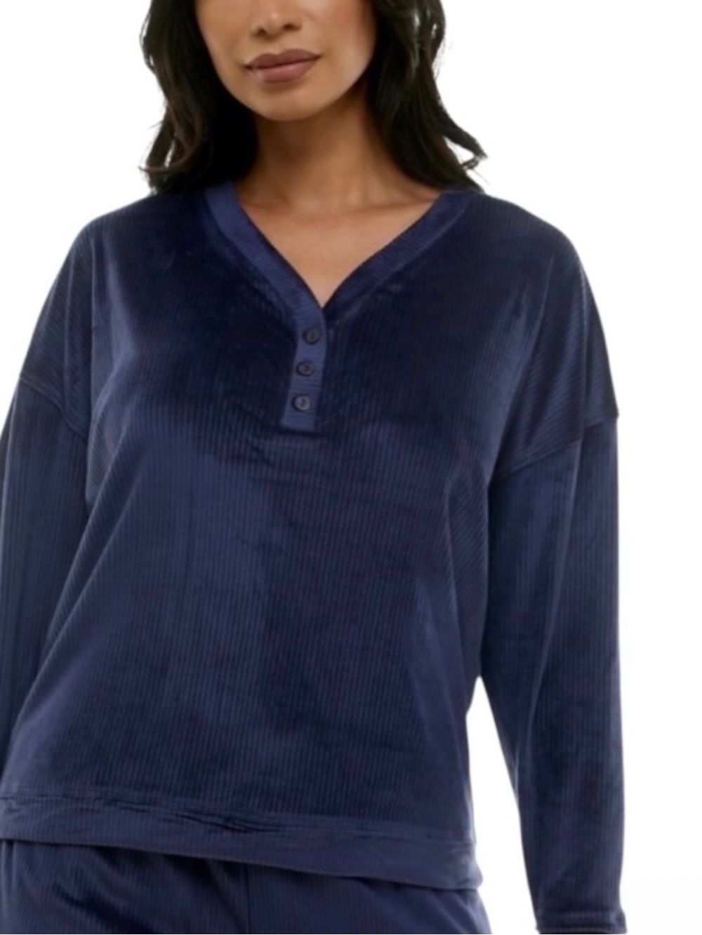 Roudelain Women's Long-Sleeve Ribbed Velour Pajama Top. NWT